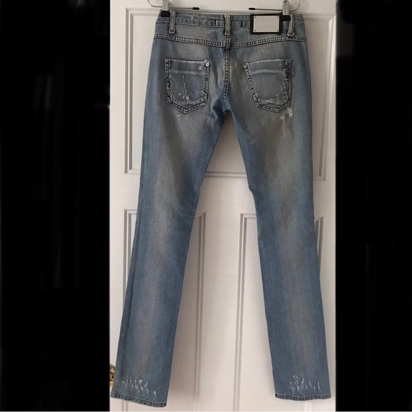 Straight leg light wash destructed Please Italian jeans - Picture 4 of 8